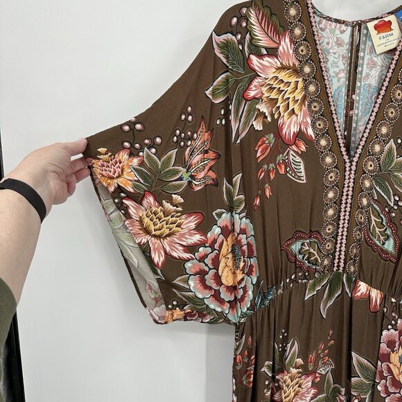 FARM RIO ANTHROPOLOGIE valentina dress maxi kimono sleeve floral boho chic L - Picture 1 of 12